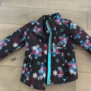Obermeyer Black Multicolor Snowflake Kids Puffer Jacket